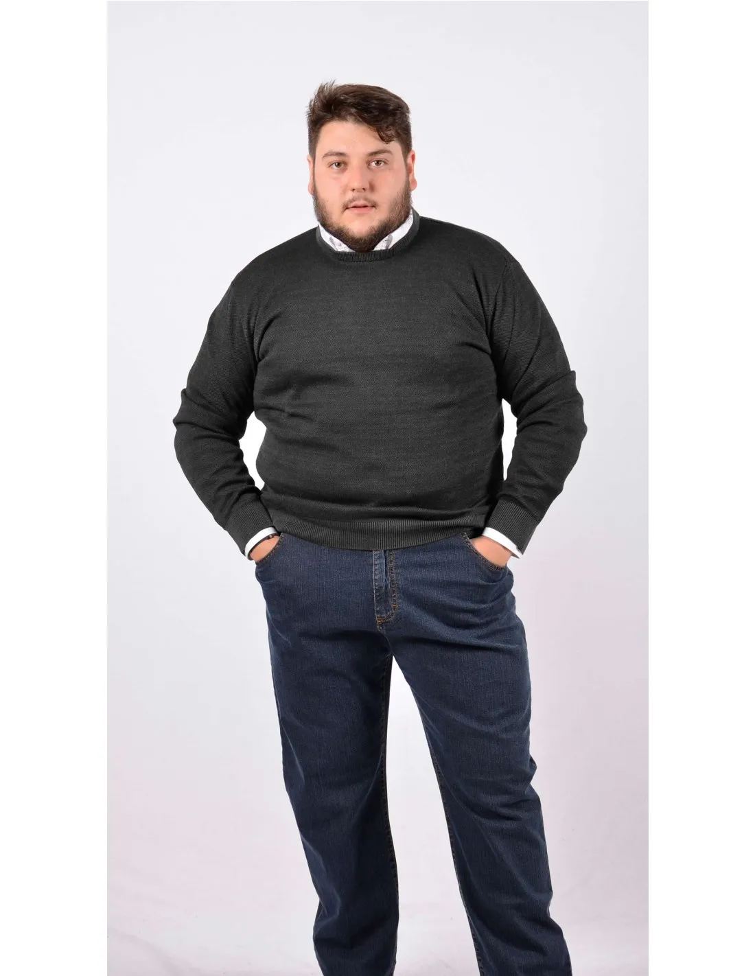 Maglia girocollo ml lana grigio taglie forti