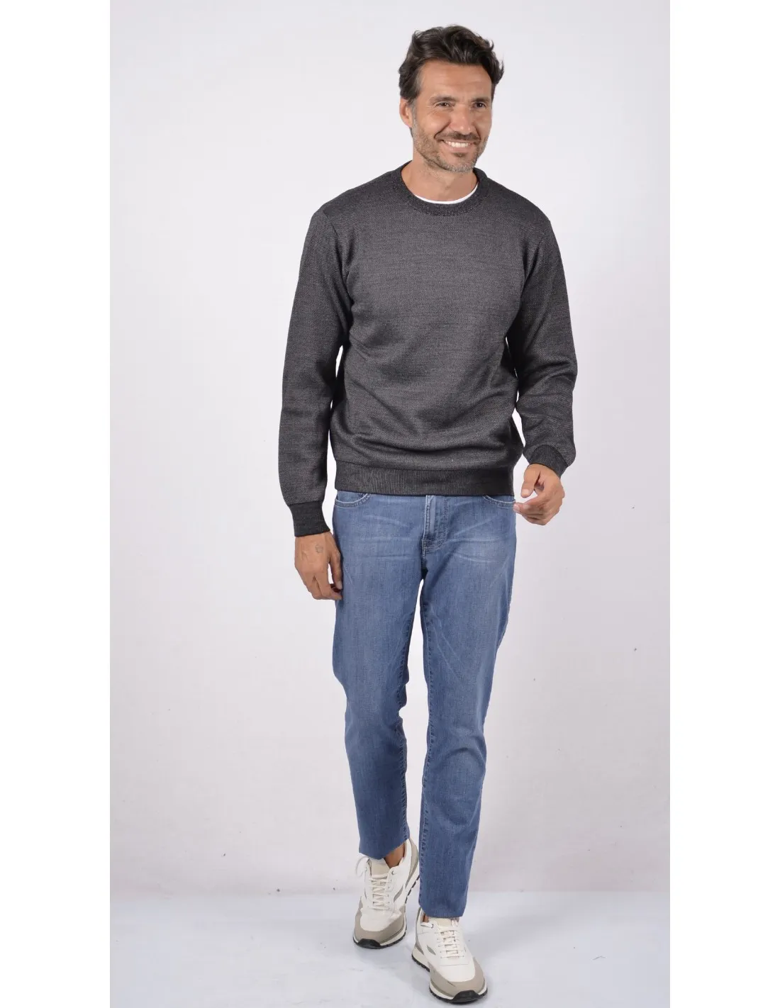 Maglia girocollo ml lana grigio taglie forti