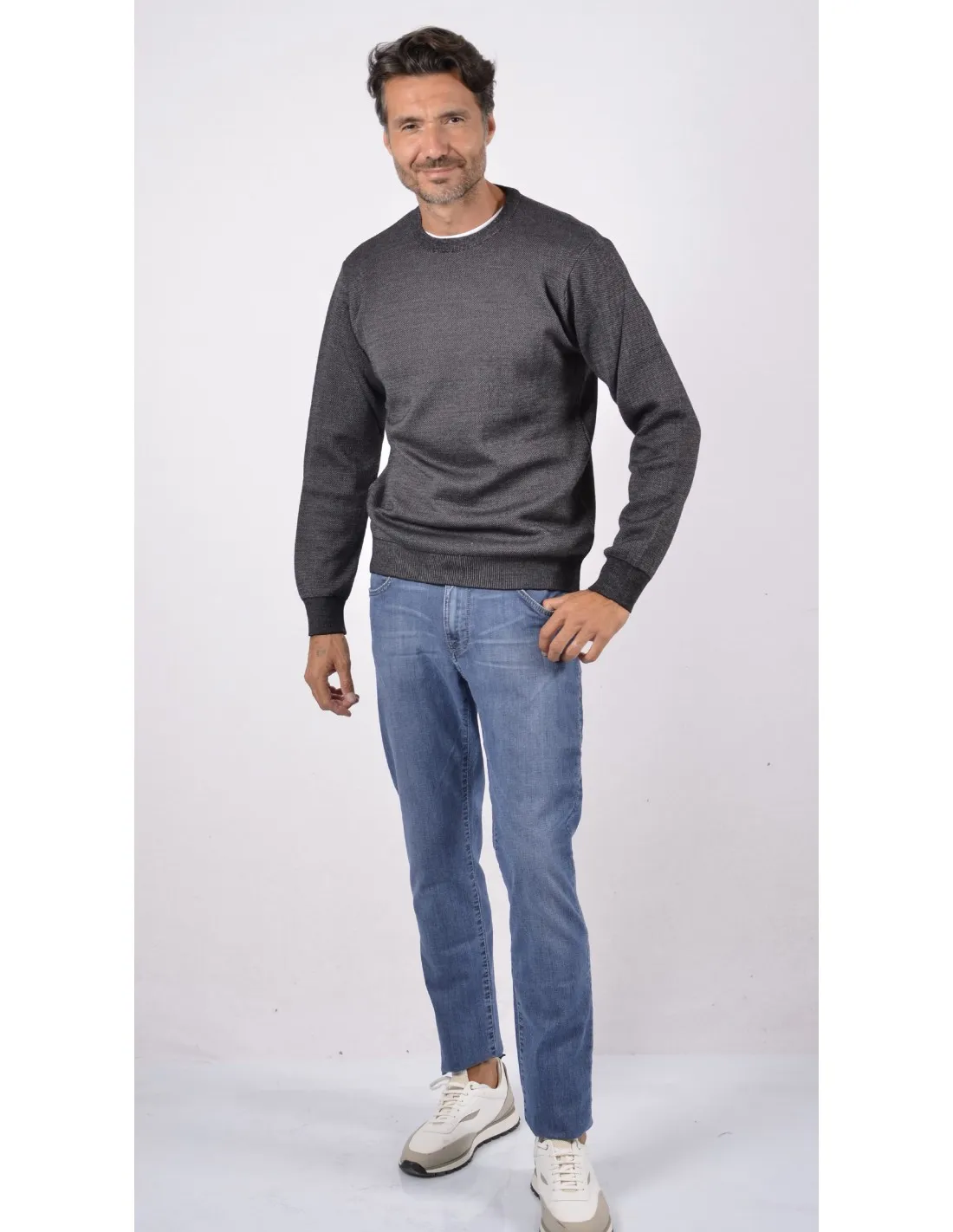 Maglia girocollo ml lana grigio taglie forti