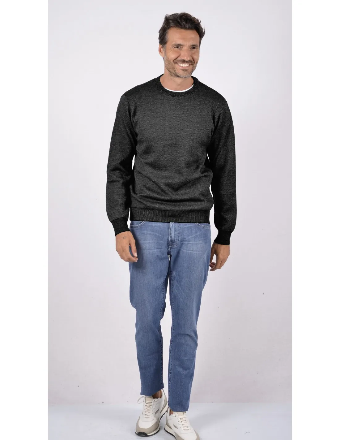 Maglia girocollo ml lana merino 4 stagioni nero