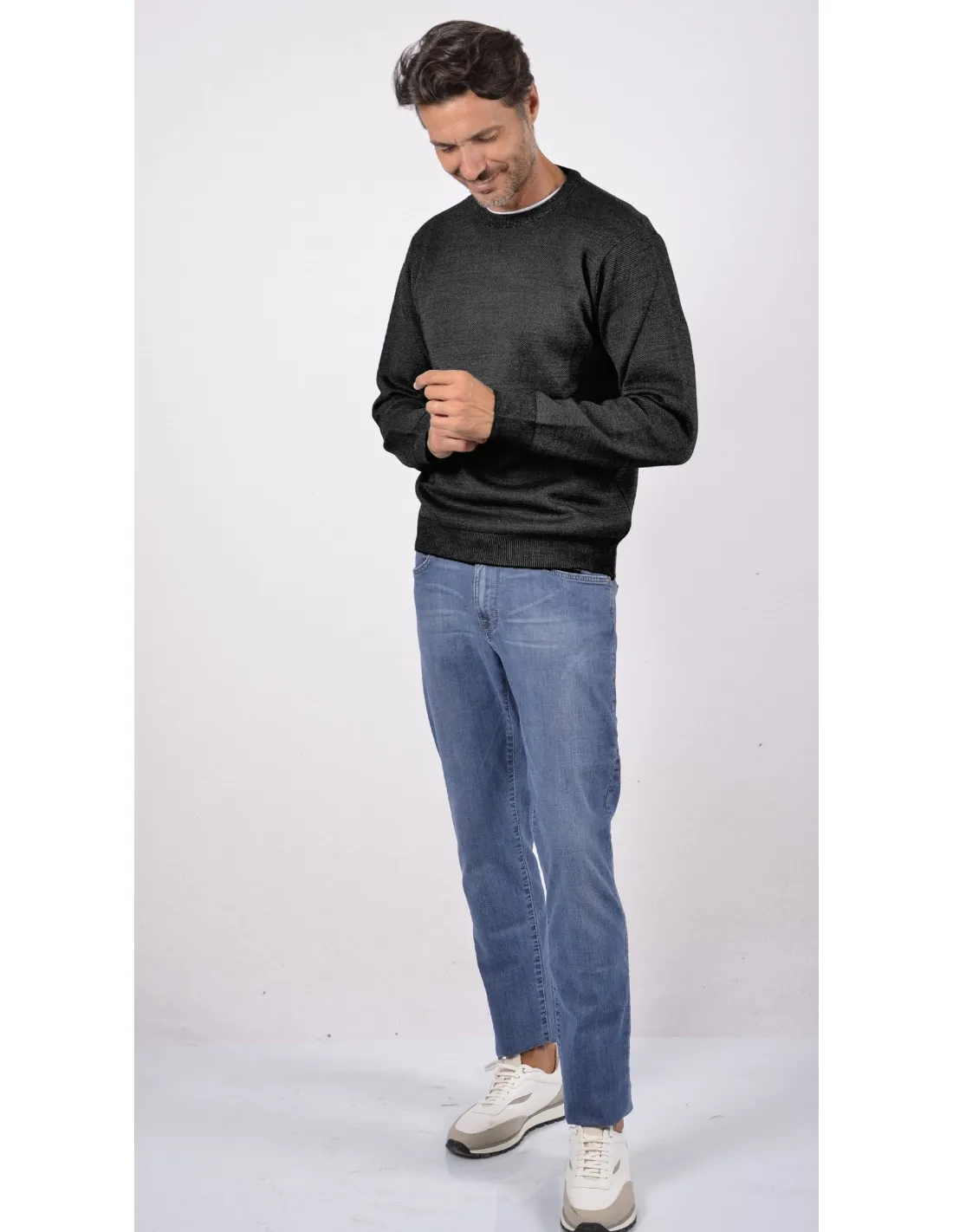 Maglia girocollo ml lana merino 4 stagioni nero