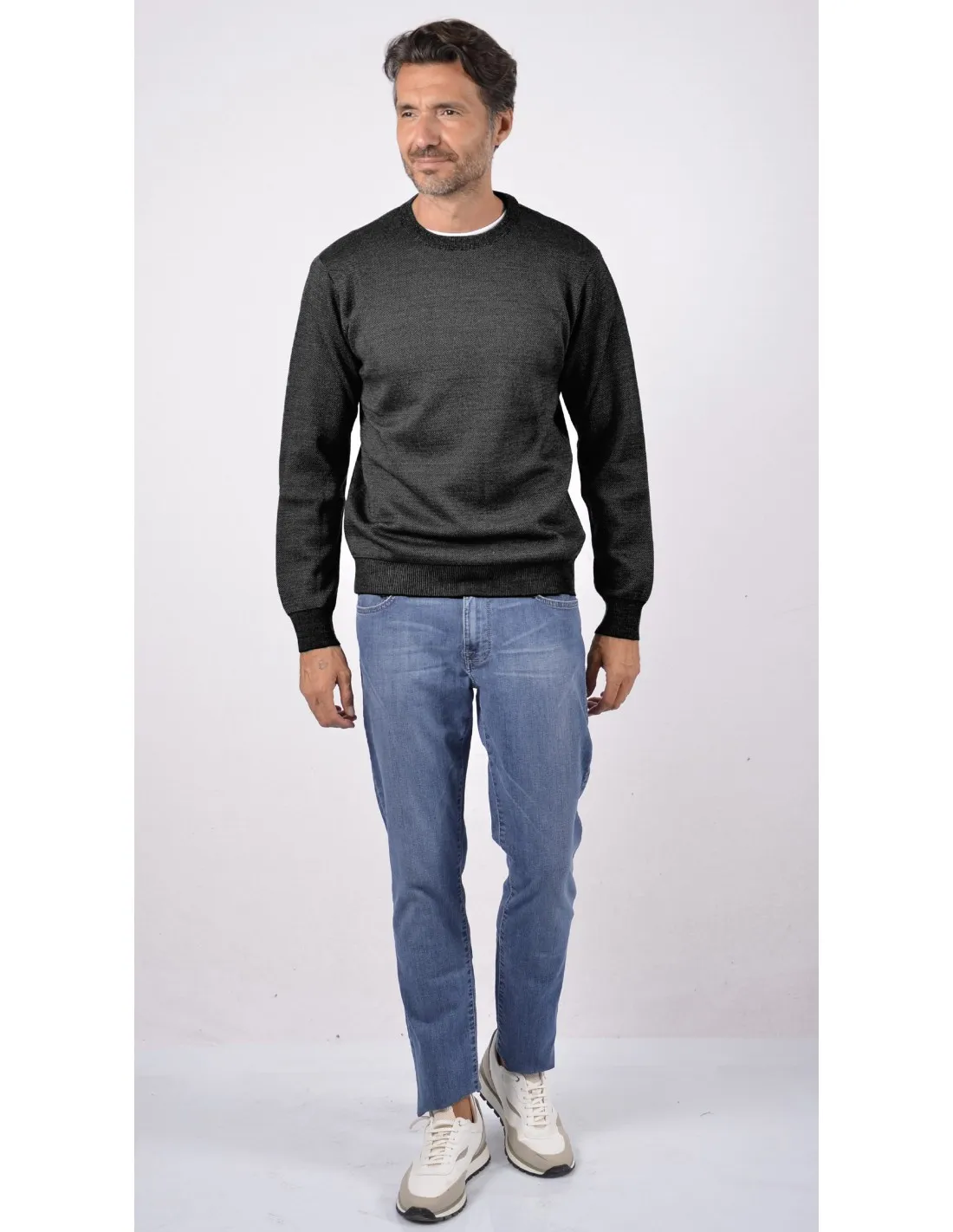 Maglia girocollo ml lana merino 4 stagioni nero