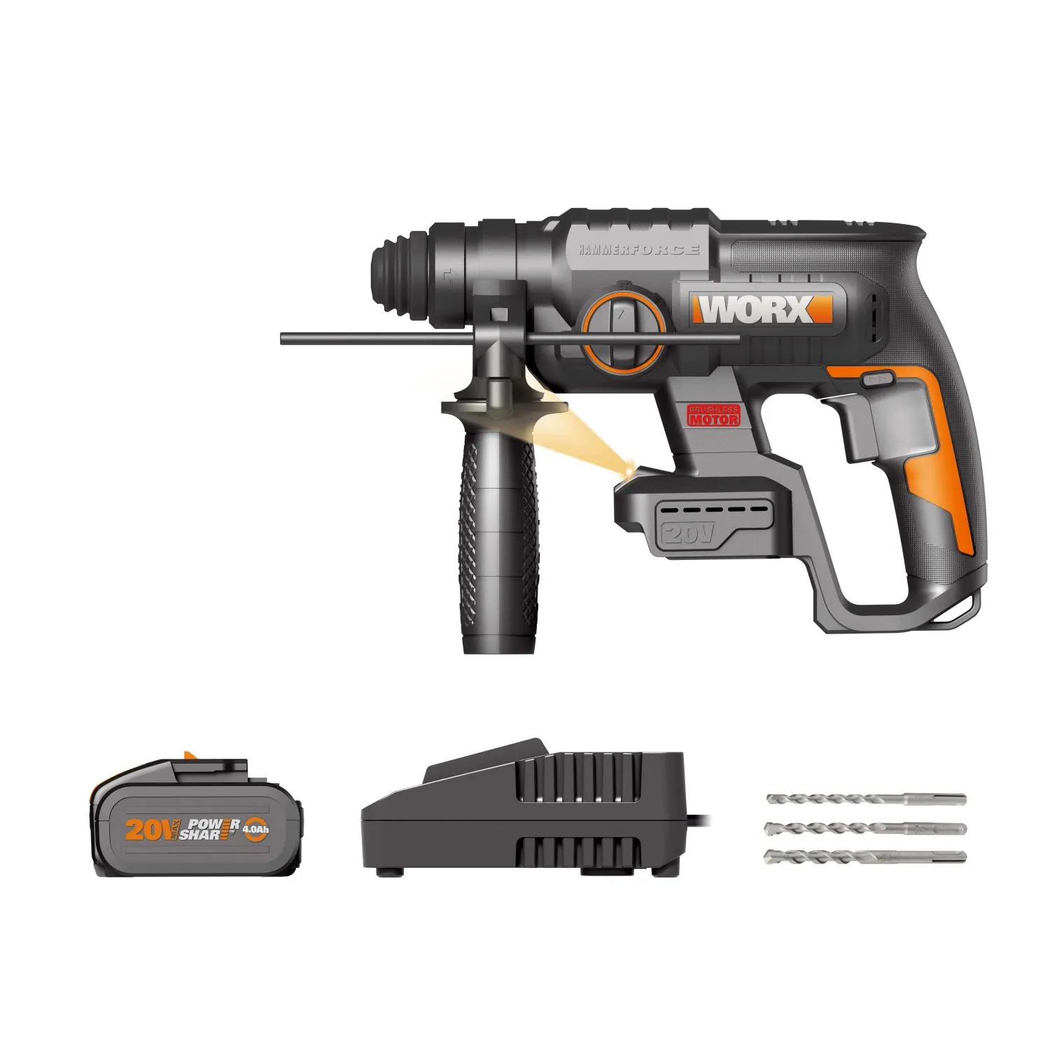 Martello demolitore a batteria Brushless Worx WX381 2,0J 20V 4Ah