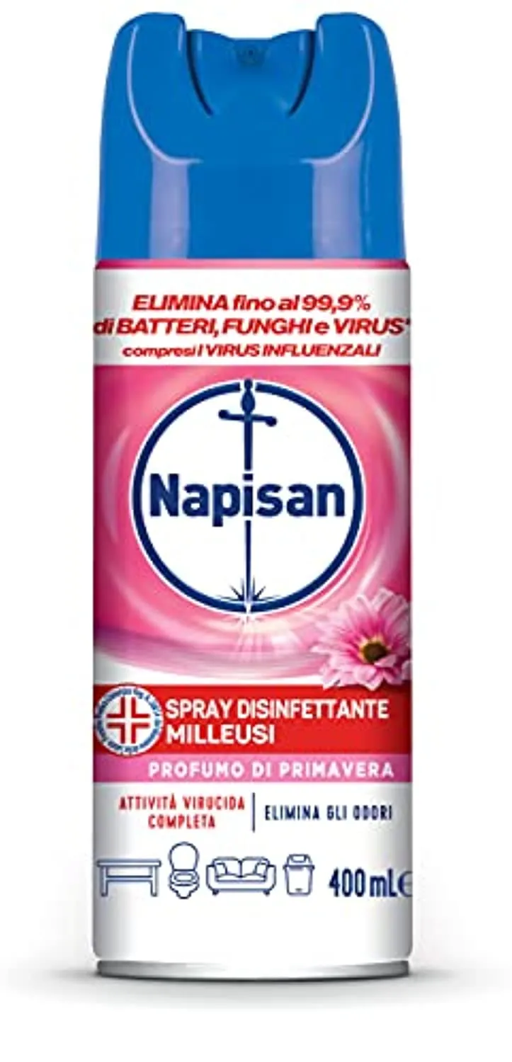 Napisan Spray Disinfettante Ambienti Milleusi, Disinfettante Spray per Tessuti e Superfici, Fragranza Profumo Di Primavera, Cont