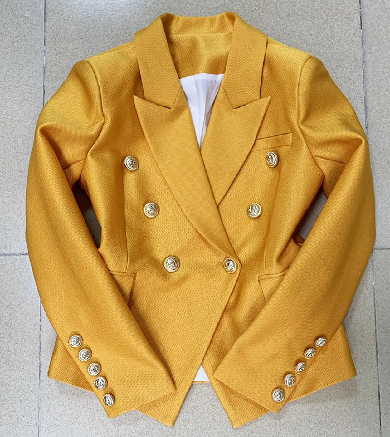 New Gold Blazer Women Giacca femminile di alta qualità Bottoni doppio petto Slim Formal Women Blazer blu Giacche Dropshi