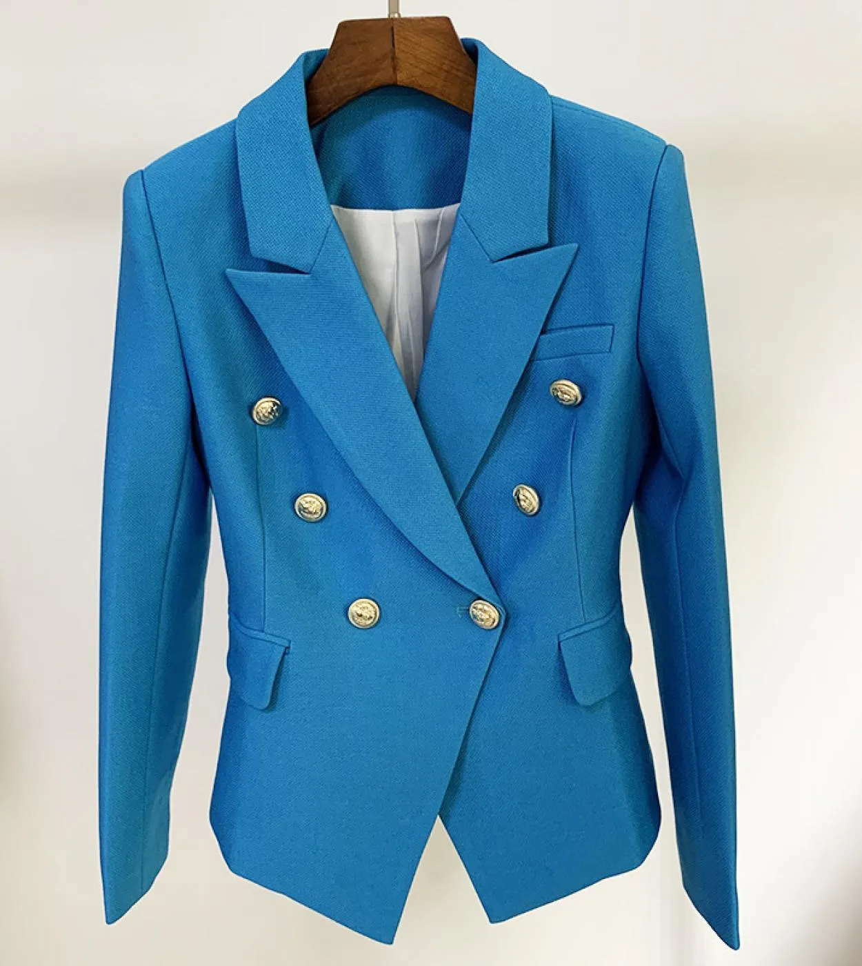 New Gold Blazer Women Giacca femminile di alta qualità Bottoni doppio petto Slim Formal Women Blazer blu Giacche Dropshi