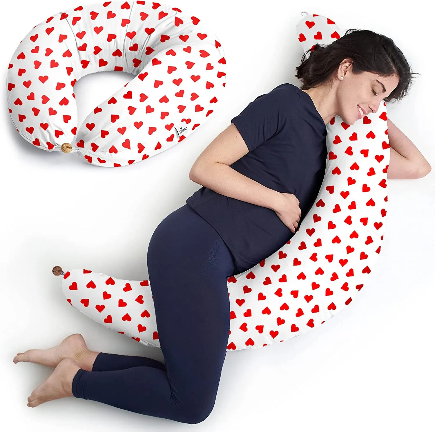 Niimo Cuscino Gravidanza e Allattamento Neonato XXL Sfoderabile Multifunzionale Riduttore Lettino Federa Esterna 100% Cotone per