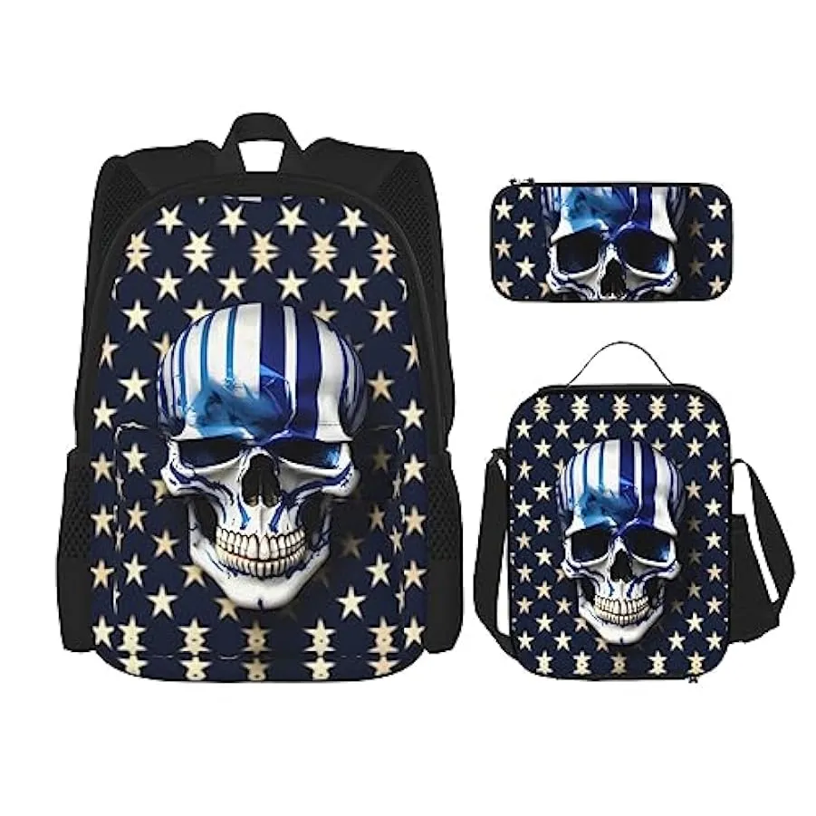 OdDdot Zaino blu con stampa pallavolo, zaino da viaggio, borsa leggera resistente all’acqua, con borsa per il pranzo, astuccio 2