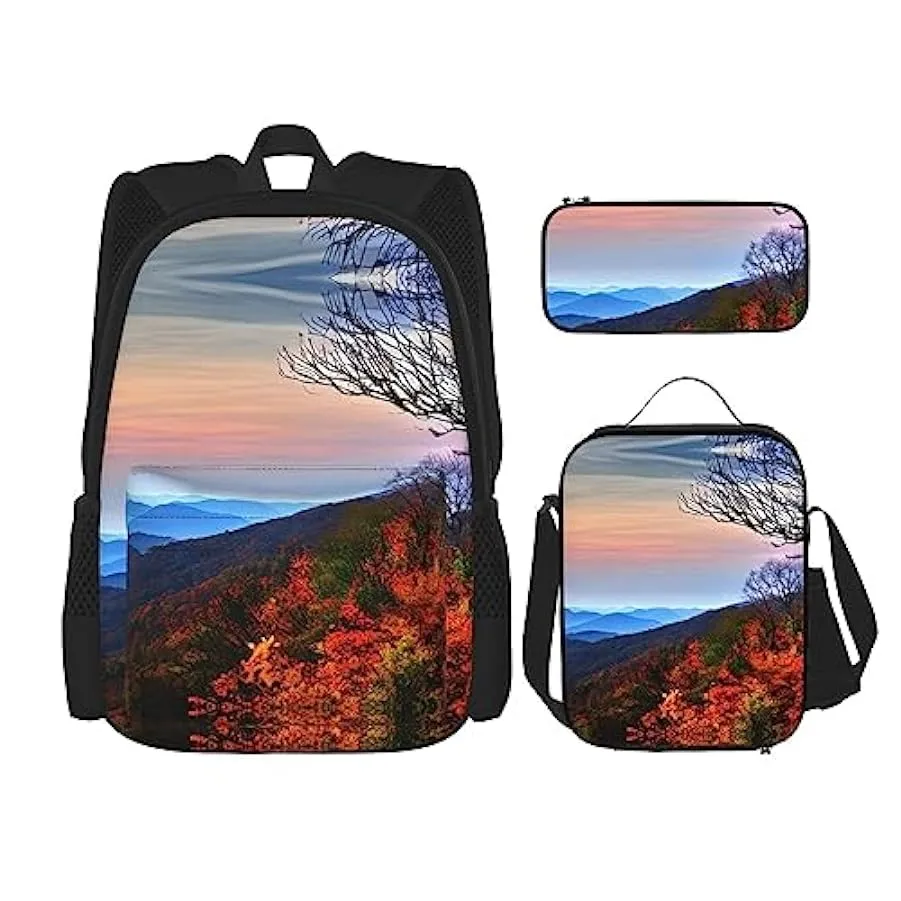 OdDdot Zaino blu con stampa pallavolo, zaino da viaggio, borsa leggera resistente all’acqua, con borsa per il pranzo, astuccio 2