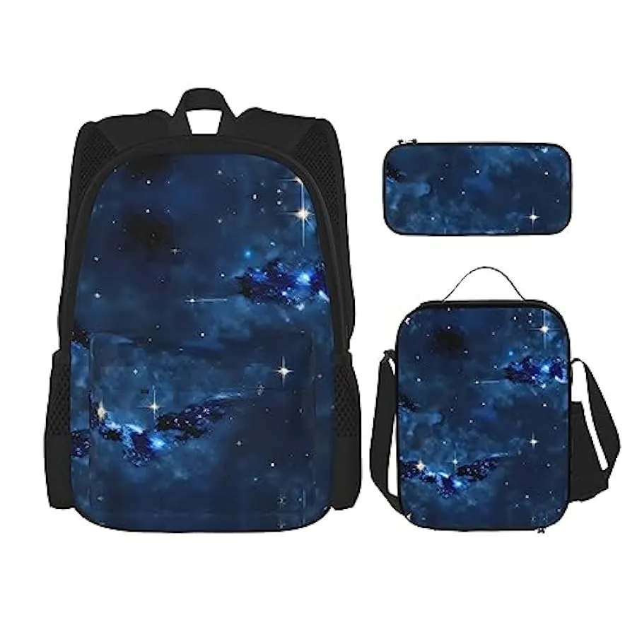 OdDdot Zaino blu con stampa pallavolo, zaino da viaggio, borsa leggera resistente all’acqua, con borsa per il pranzo, astuccio 2
