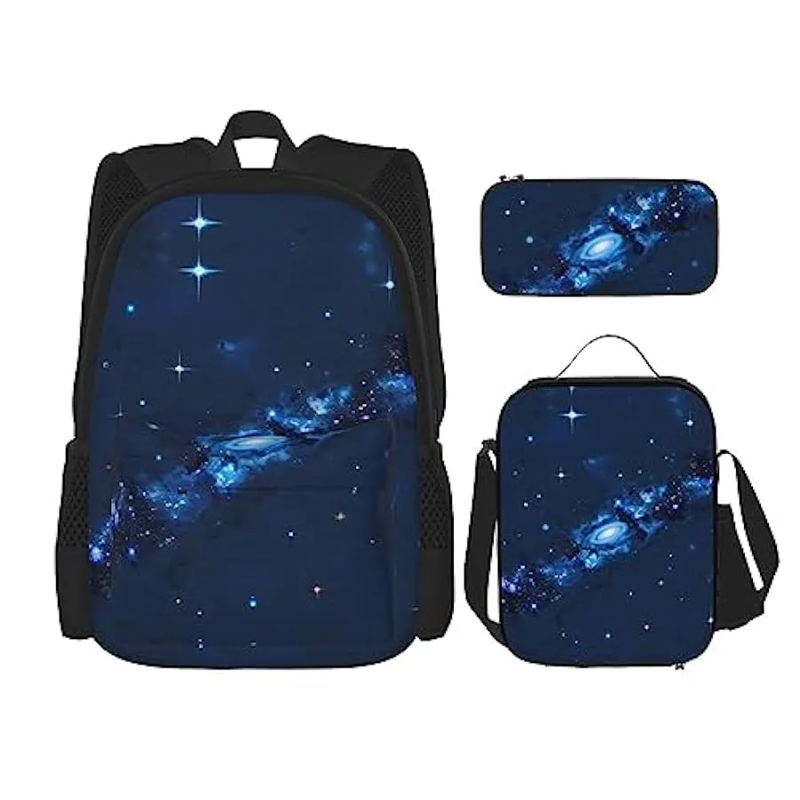 OdDdot Zaino blu con stampa pallavolo, zaino da viaggio, borsa leggera resistente all’acqua, con borsa per il pranzo, astuccio 2