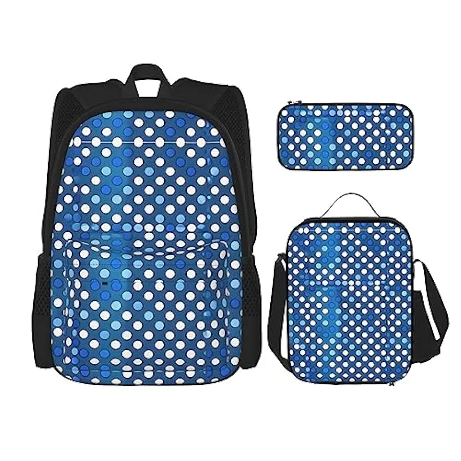 OdDdot Zaino blu con stampa pallavolo, zaino da viaggio, borsa leggera resistente all’acqua, con borsa per il pranzo, astuccio 2