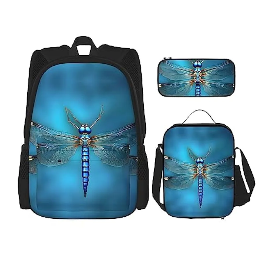 OdDdot Zaino blu con stampa pallavolo, zaino da viaggio, borsa leggera resistente all’acqua, con borsa per il pranzo, astuccio 2
