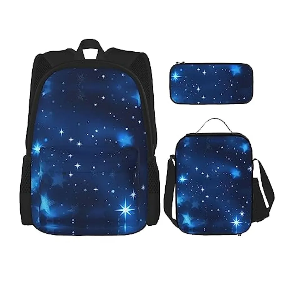 OdDdot Zaino blu con stampa pallavolo, zaino da viaggio, borsa leggera resistente all’acqua, con borsa per il pranzo, astuccio 2