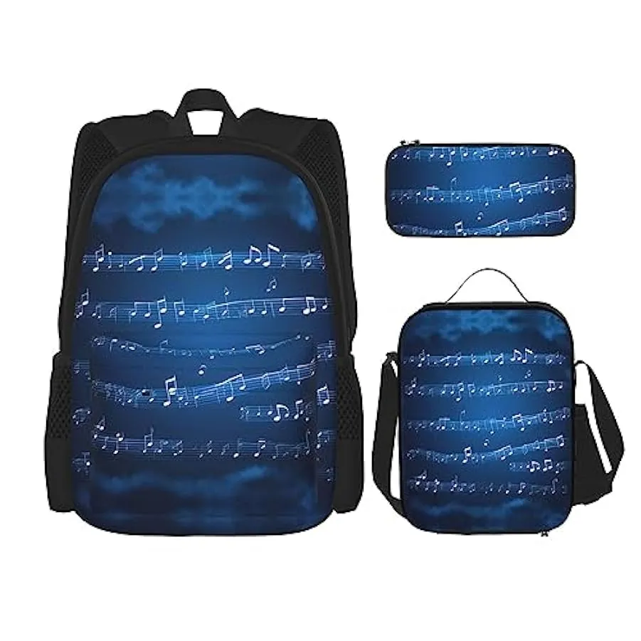 OdDdot Zaino blu con stampa pallavolo, zaino da viaggio, borsa leggera resistente all’acqua, con borsa per il pranzo, astuccio 2
