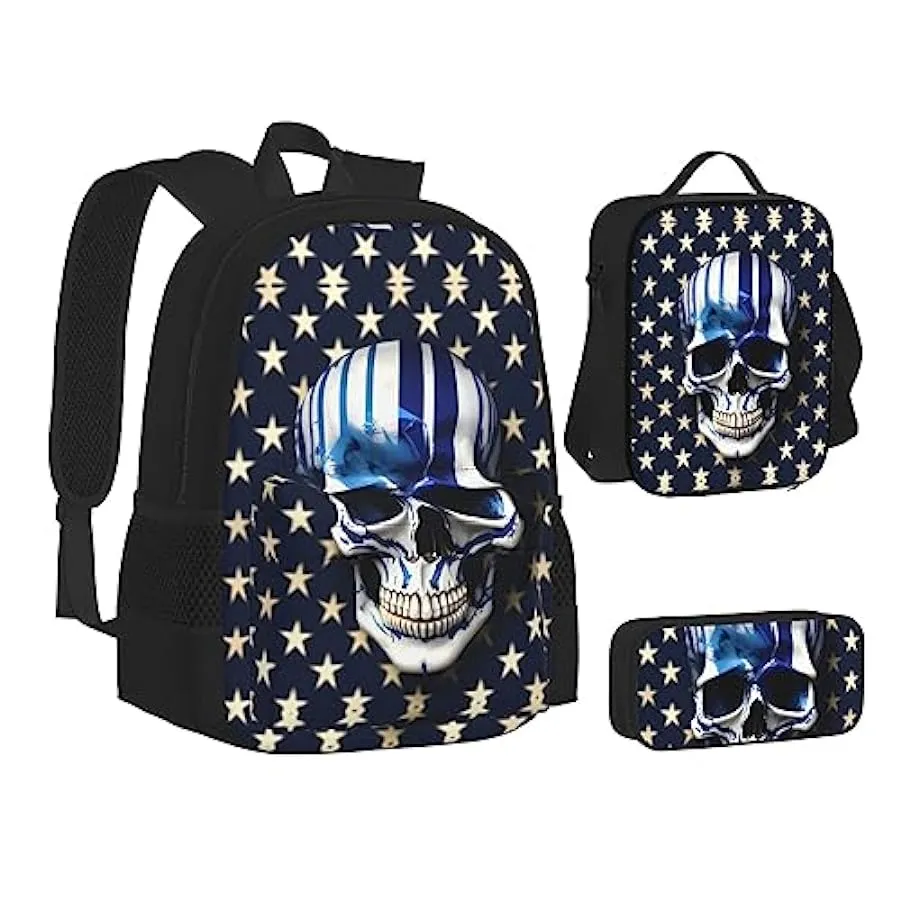 OdDdot Zaino blu con stampa pallavolo, zaino da viaggio, borsa leggera resistente all’acqua, con borsa per il pranzo, astuccio 2