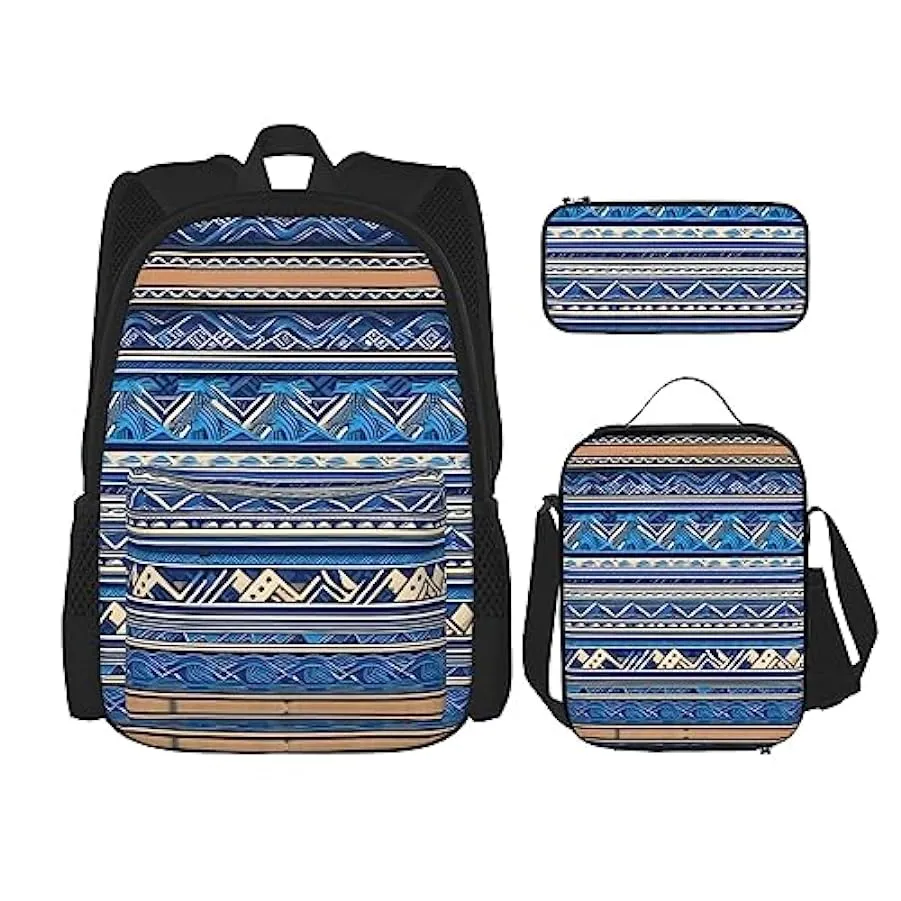 OdDdot Zaino blu con stampa pallavolo, zaino da viaggio, borsa leggera resistente all’acqua, con borsa per il pranzo, astuccio 2