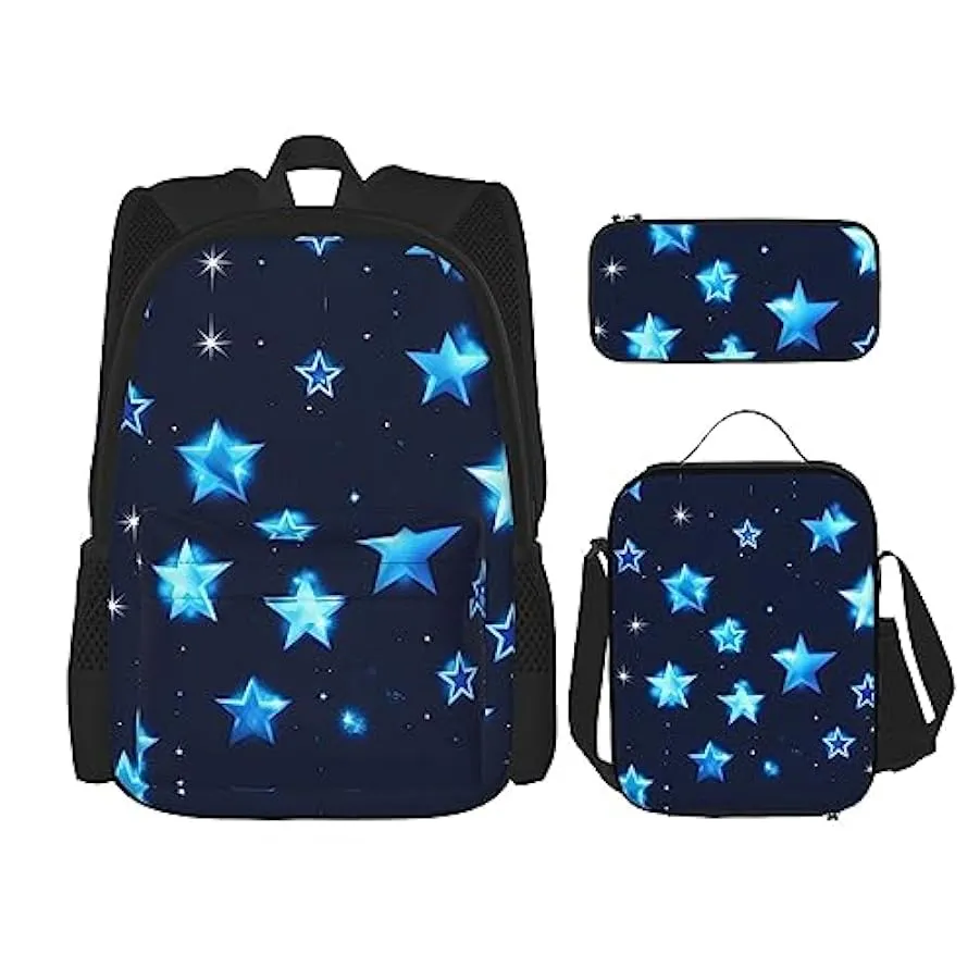 OdDdot Zaino blu con stampa pallavolo, zaino da viaggio, borsa leggera resistente all’acqua, con borsa per il pranzo, astuccio 2
