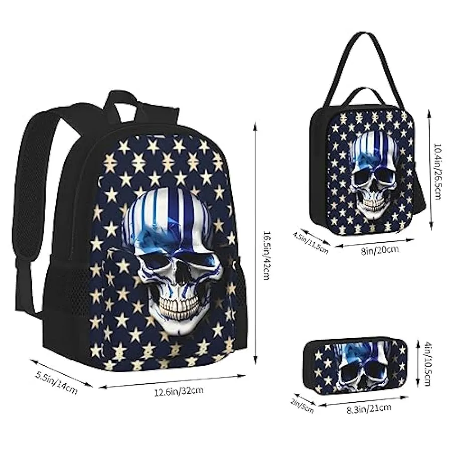 OdDdot Zaino blu con stampa pallavolo, zaino da viaggio, borsa leggera resistente all’acqua, con borsa per il pranzo, astuccio 2