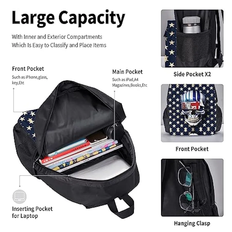 OdDdot Zaino blu con stampa pallavolo, zaino da viaggio, borsa leggera resistente all’acqua, con borsa per il pranzo, astuccio 2