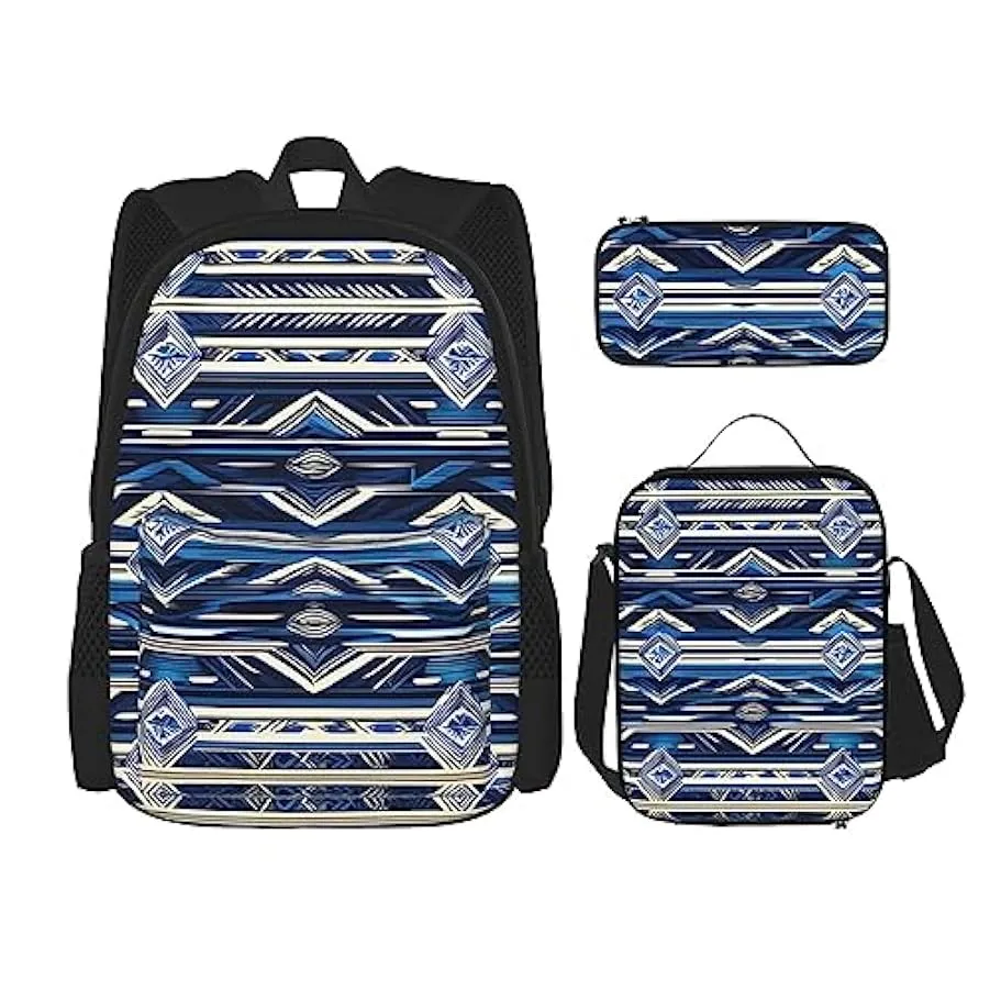 OdDdot Zaino blu con stampa pallavolo, zaino da viaggio, borsa leggera resistente all’acqua, con borsa per il pranzo, astuccio 2