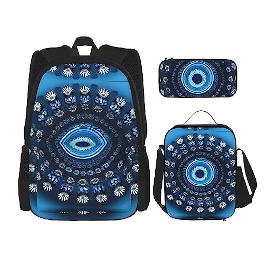 OdDdot Zaino blu con stampa pallavolo, zaino da viaggio, borsa leggera resistente all’acqua, con borsa per il pranzo, astuccio 2