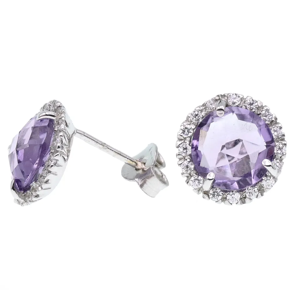 Orecchini Donna Oro Bianco con Zirconi e Ametista Viola