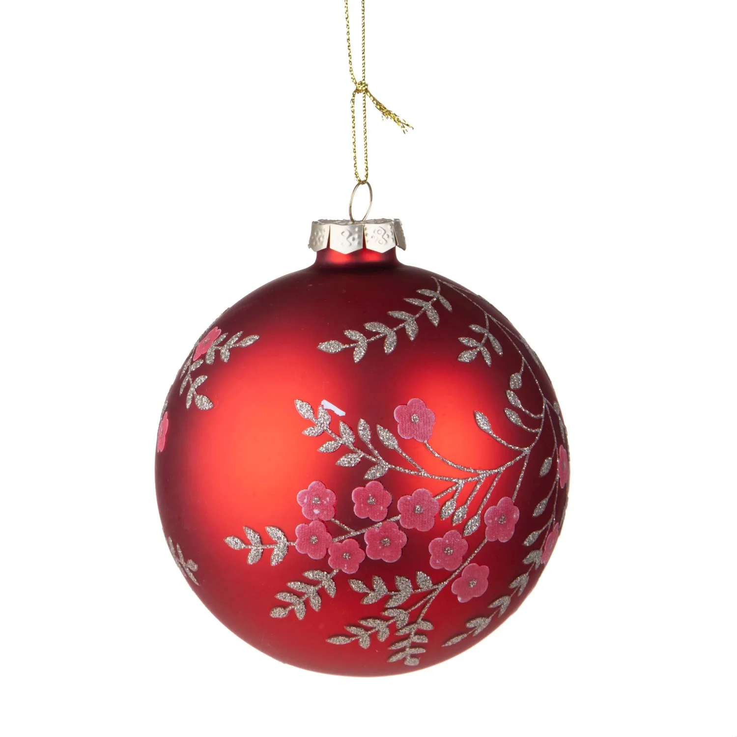 Pallina di Natale in vetro rosso e oro glitter Ø 8 cm