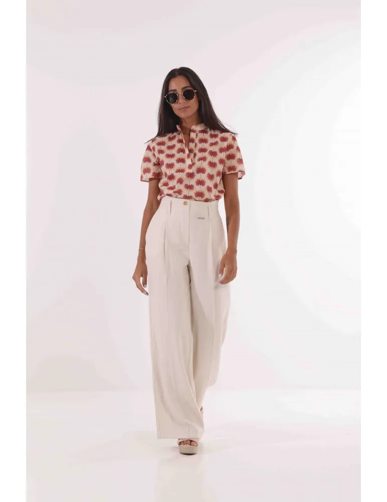 PANTALONE A PALAZZO CON ELASTICO DIETRO IN TESSUTO FLUIDO