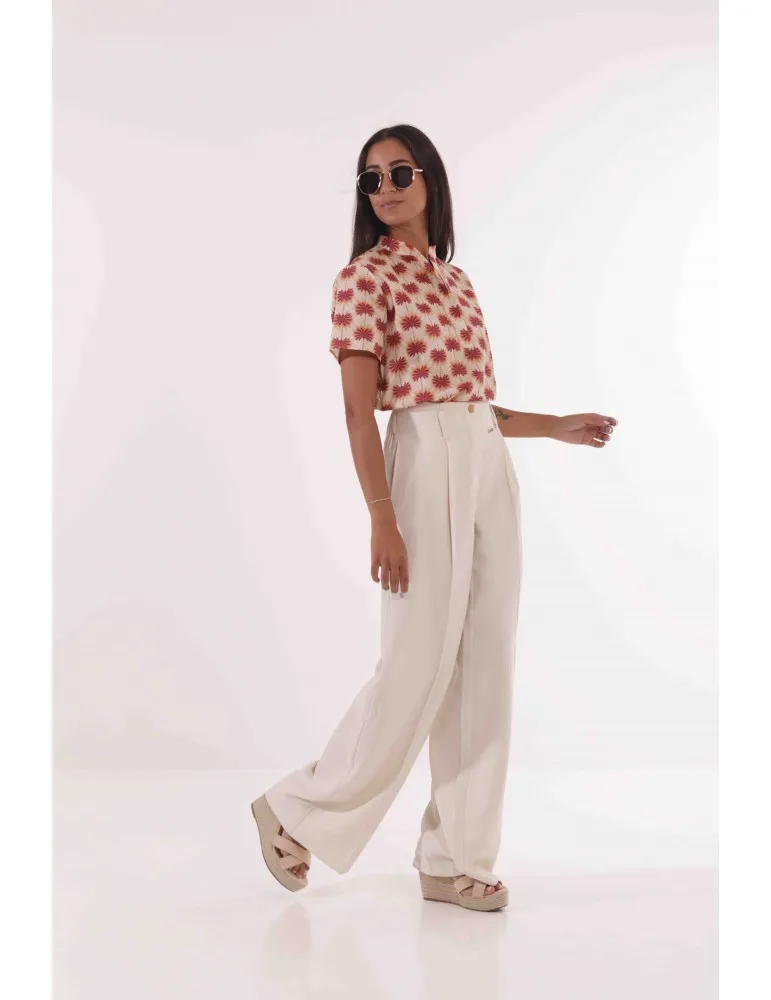 PANTALONE A PALAZZO CON ELASTICO DIETRO IN TESSUTO FLUIDO