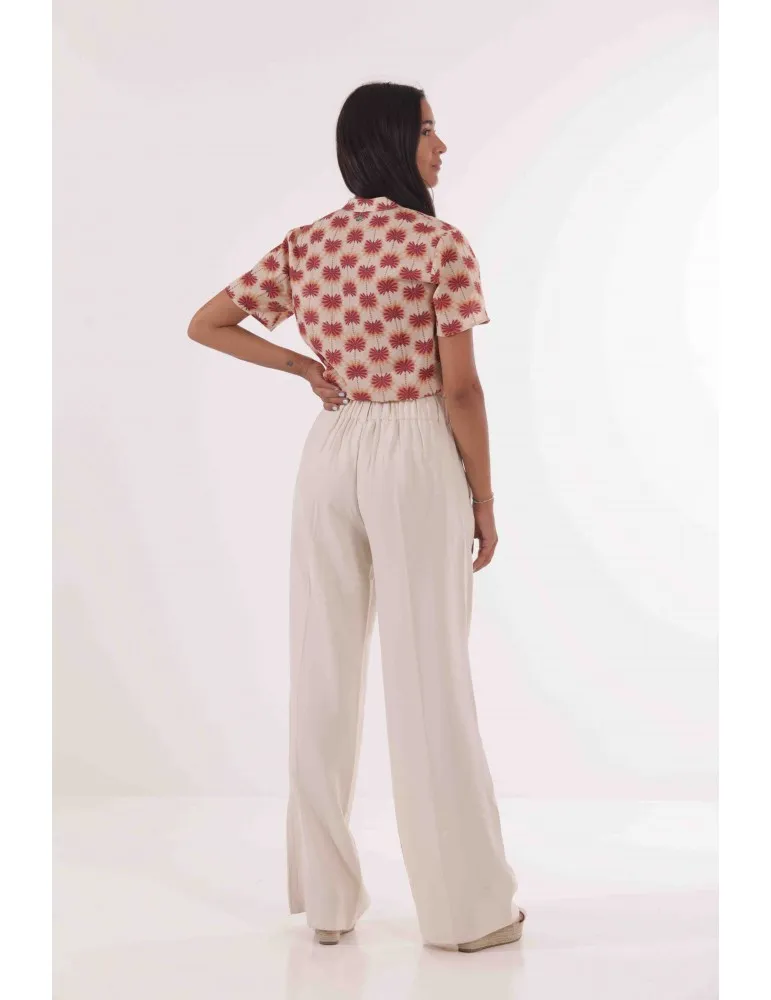 PANTALONE A PALAZZO CON ELASTICO DIETRO IN TESSUTO FLUIDO