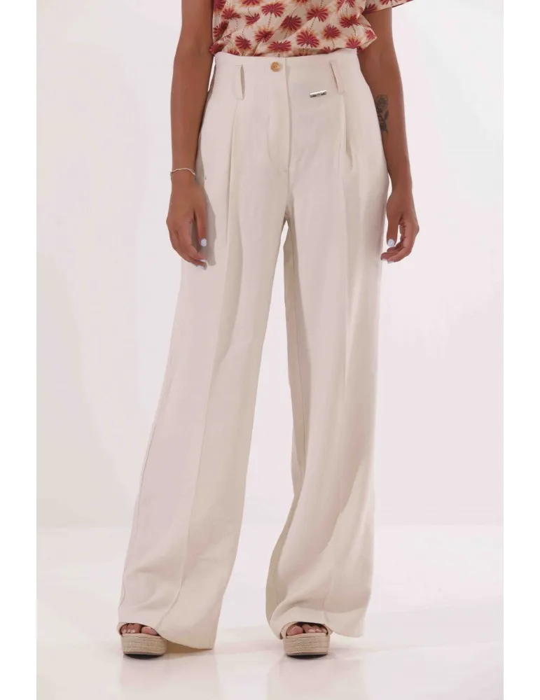 PANTALONE A PALAZZO CON ELASTICO DIETRO IN TESSUTO FLUIDO