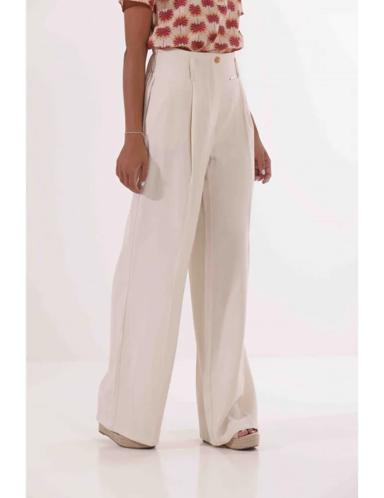 PANTALONE A PALAZZO CON ELASTICO DIETRO IN TESSUTO FLUIDO