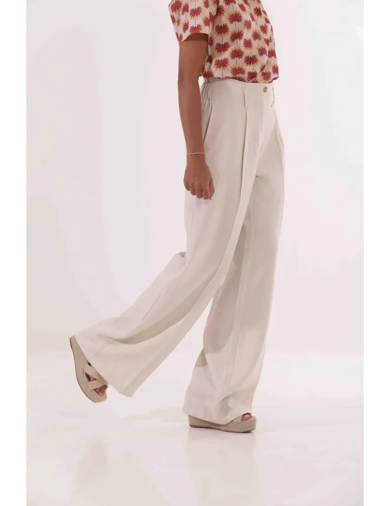 PANTALONE A PALAZZO CON ELASTICO DIETRO IN TESSUTO FLUIDO
