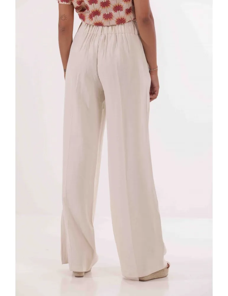 PANTALONE A PALAZZO CON ELASTICO DIETRO IN TESSUTO FLUIDO