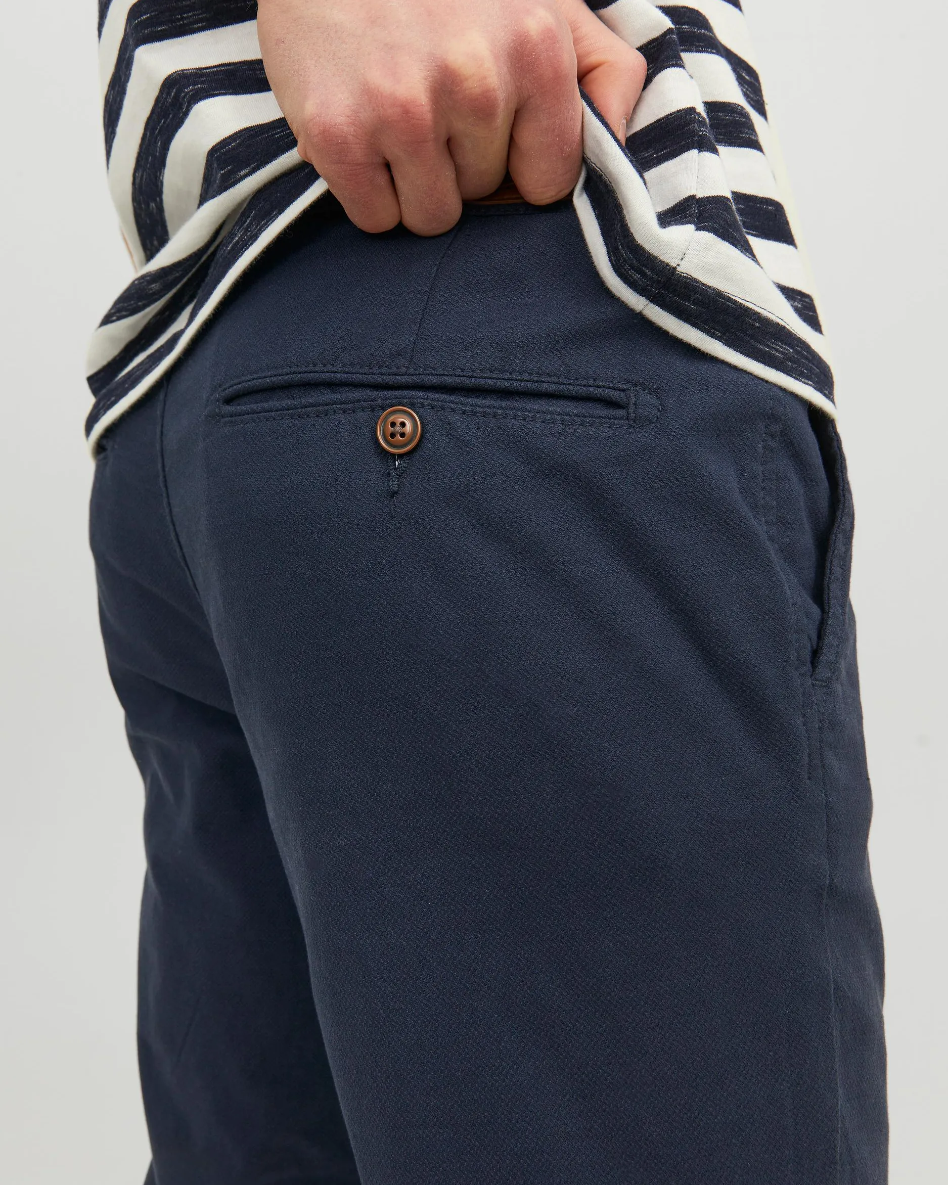 Pantalone chino blu slim fit in cotone stretch armaturato