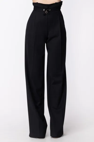 Pantalone palazzo con coulisse in vita Nero