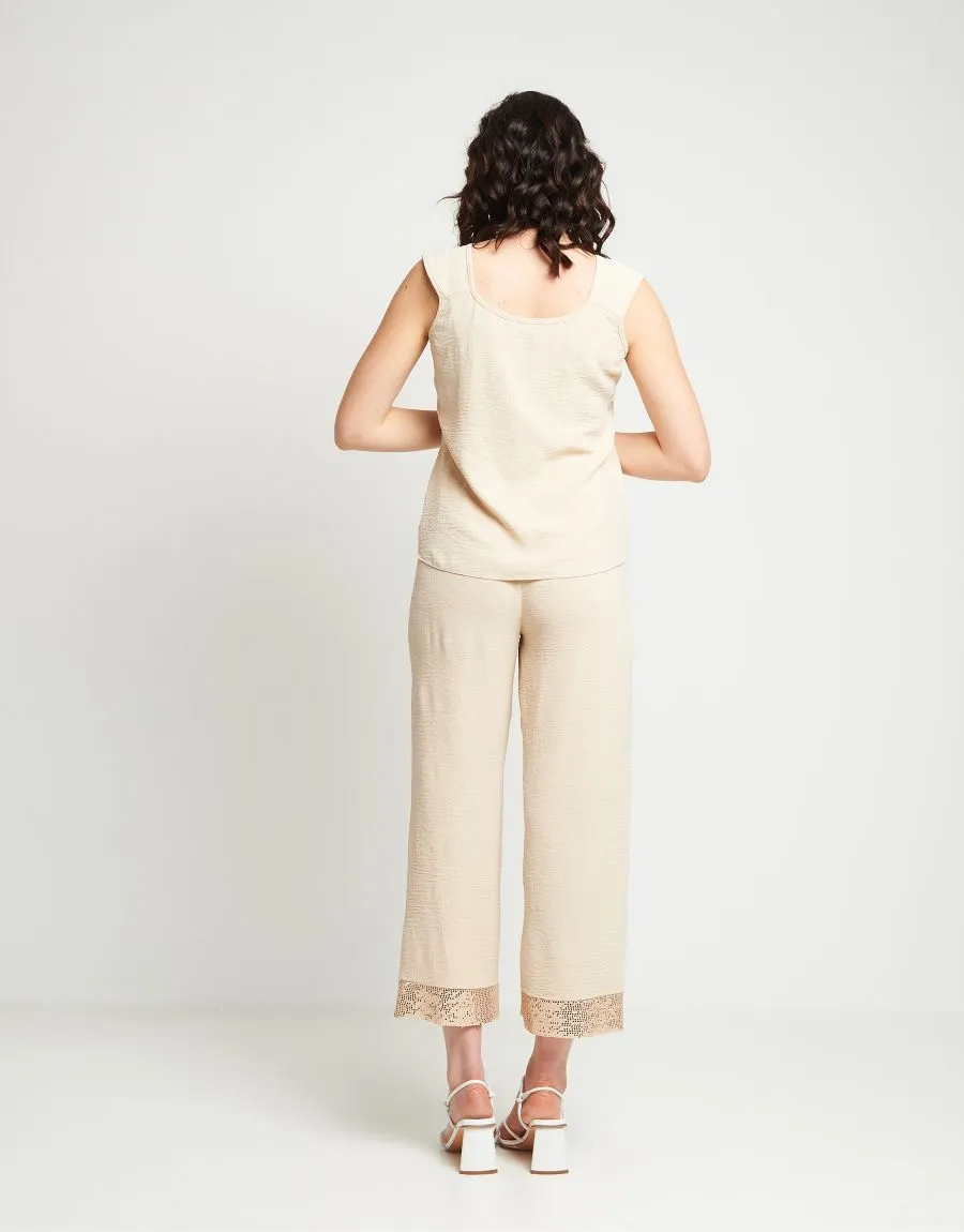 Pantalone palazzo con elastico e bordo