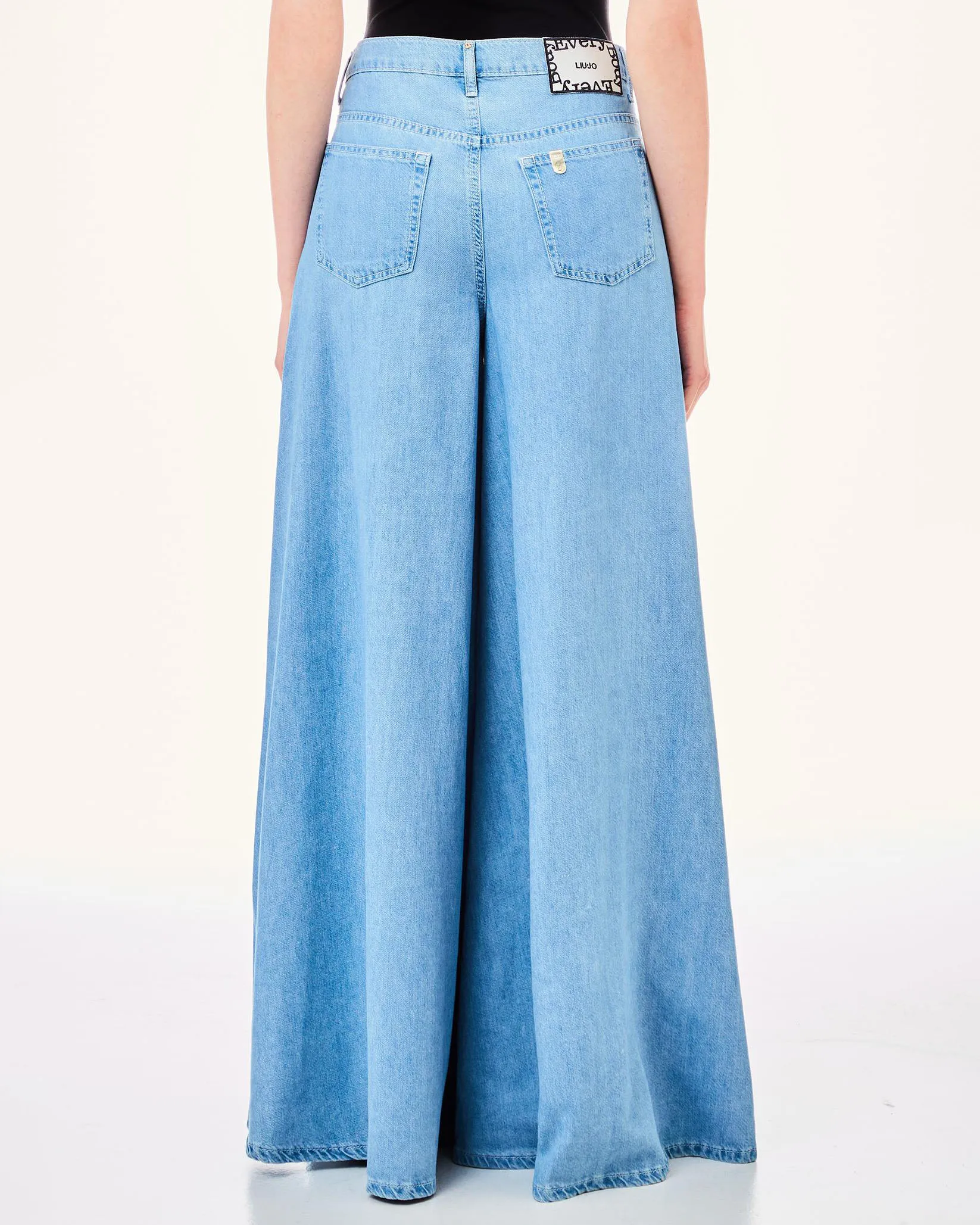 Pantaloni super wide azzurri in cotone e Lycra