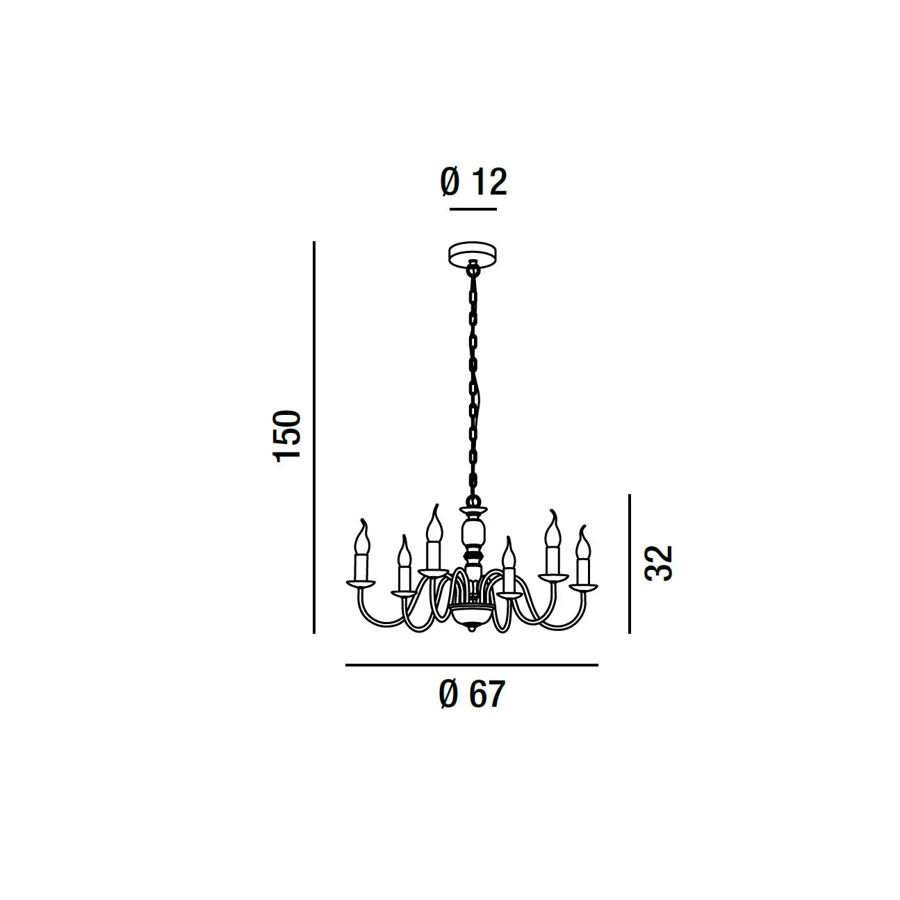 Perenz  Lampadario classico a 6 braccia in metallo verniciato Ducale - 40W