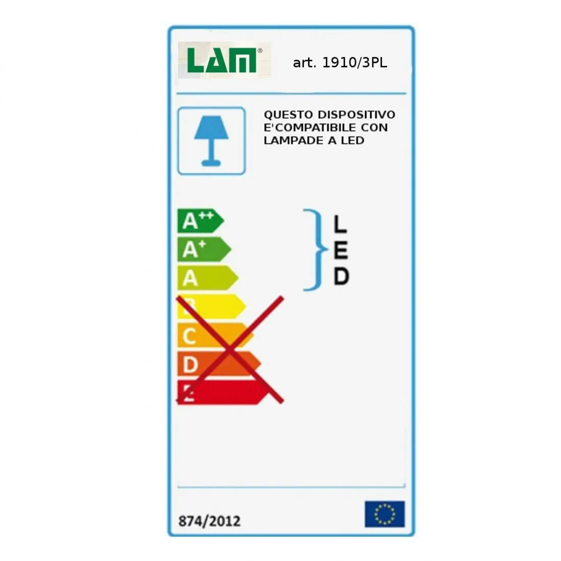 Plafoniera classica LAM 1910 3PL E14 LED metallo vetro lampada soffitto