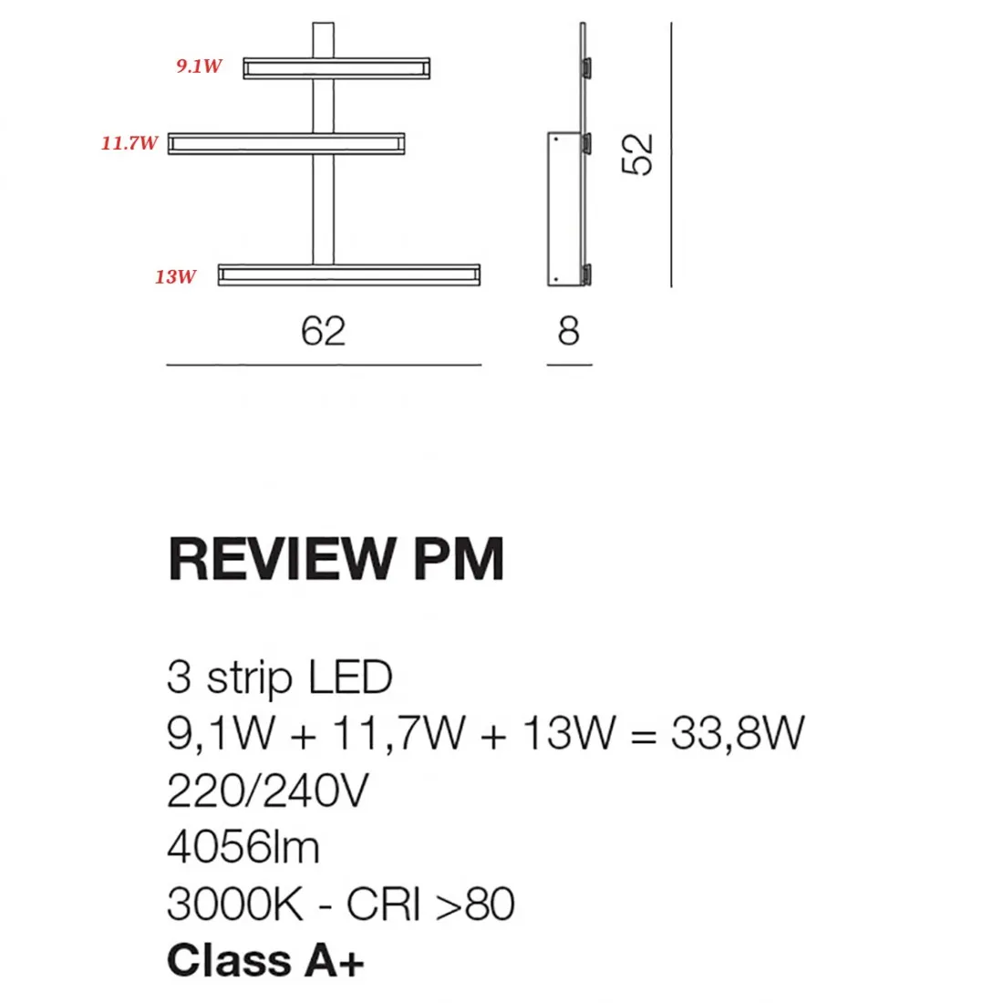 Plafoniera Giarnieri REVIEW PM 33.8W 4056LM 3000°K dimmerabile alluminio lampada parete soffitto luce diretta