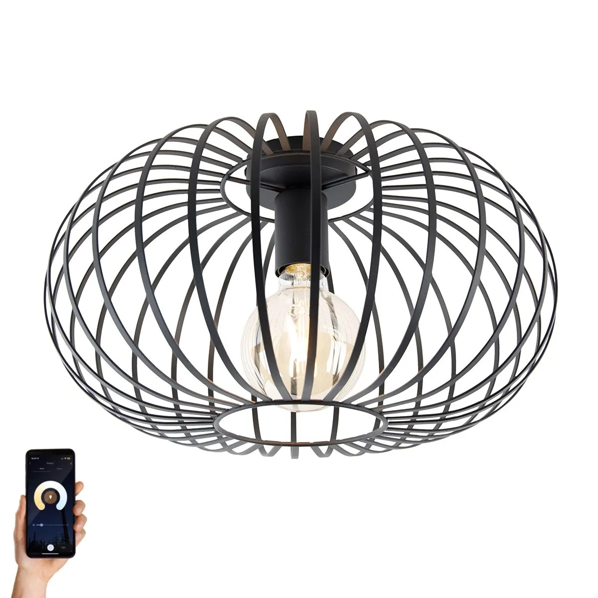 Plafoniera intelligente nera 39 cm con Wifi G95 - Johanna