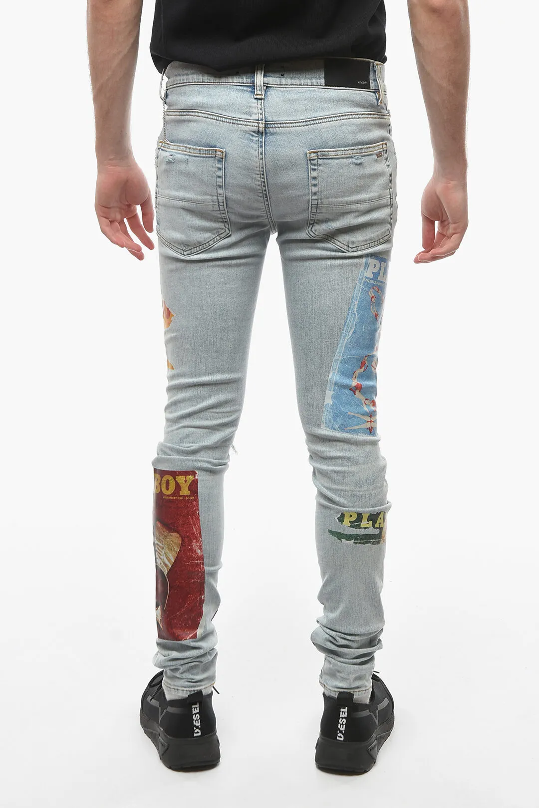 PLAYBOY Jeans Skinny Distressed con Stampe 14cm