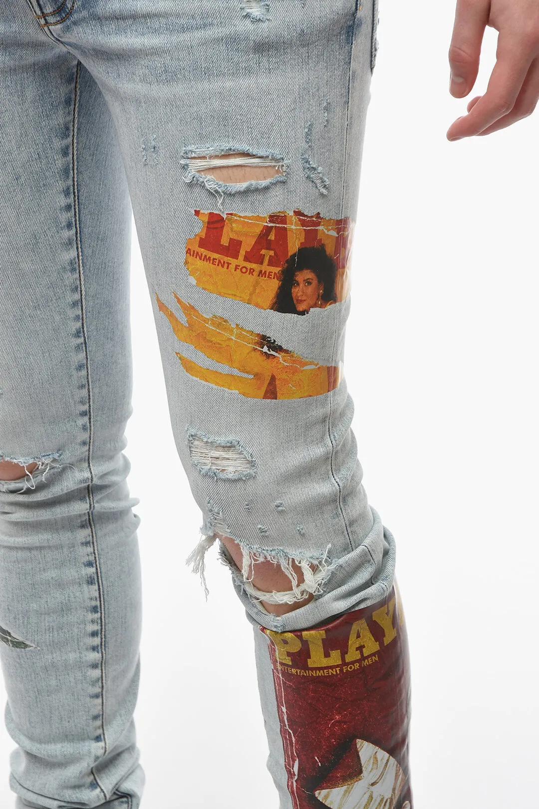 PLAYBOY Jeans Skinny Distressed con Stampe 14cm