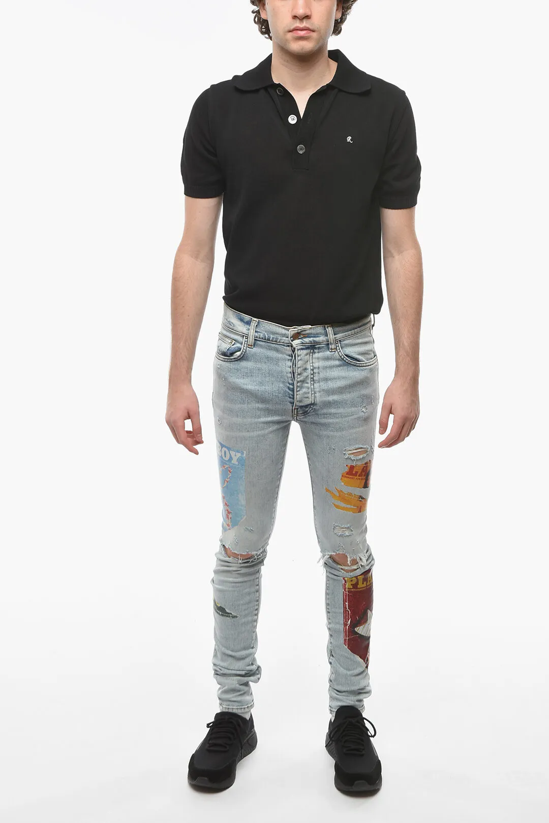PLAYBOY Jeans Skinny Distressed con Stampe 14cm