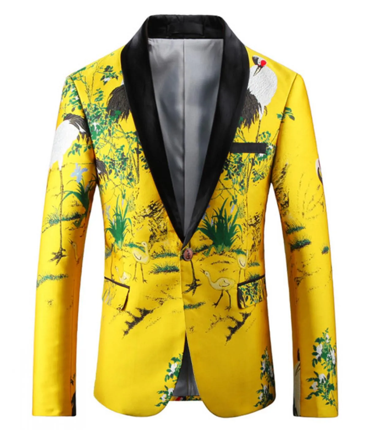 Plyesxale Blazer Giallo Nero Uomo Slim Fit Ricamo Floreale Giacca Blazer Collo a Scialle Abito Casual Mens Prom Blazer Q