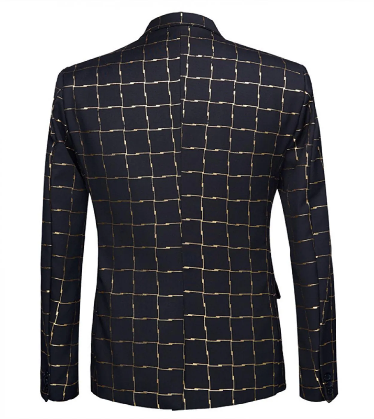 Plyesxale Elegante giacca blazer scozzese in oro nero Blazer casual autunno per uomo Blazer cantante da palcoscenico Masculino S