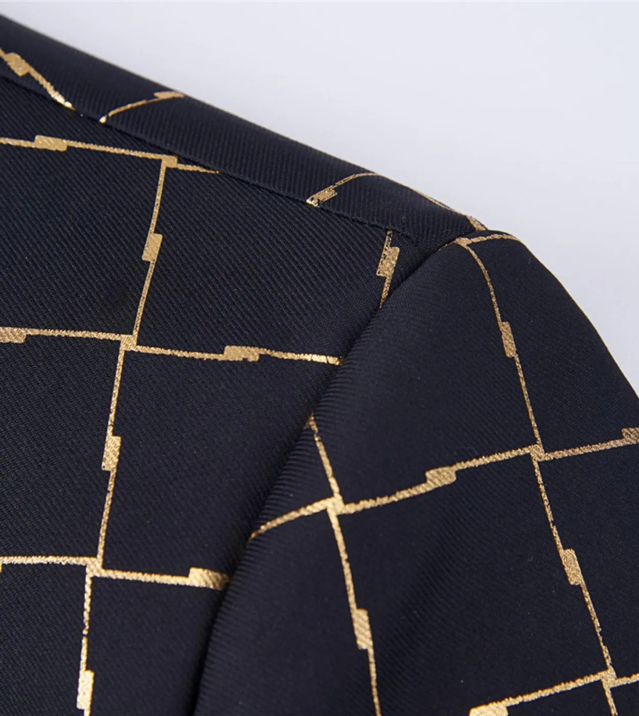 Plyesxale Elegante giacca blazer scozzese in oro nero Blazer casual autunno per uomo Blazer cantante da palcoscenico Masculino S