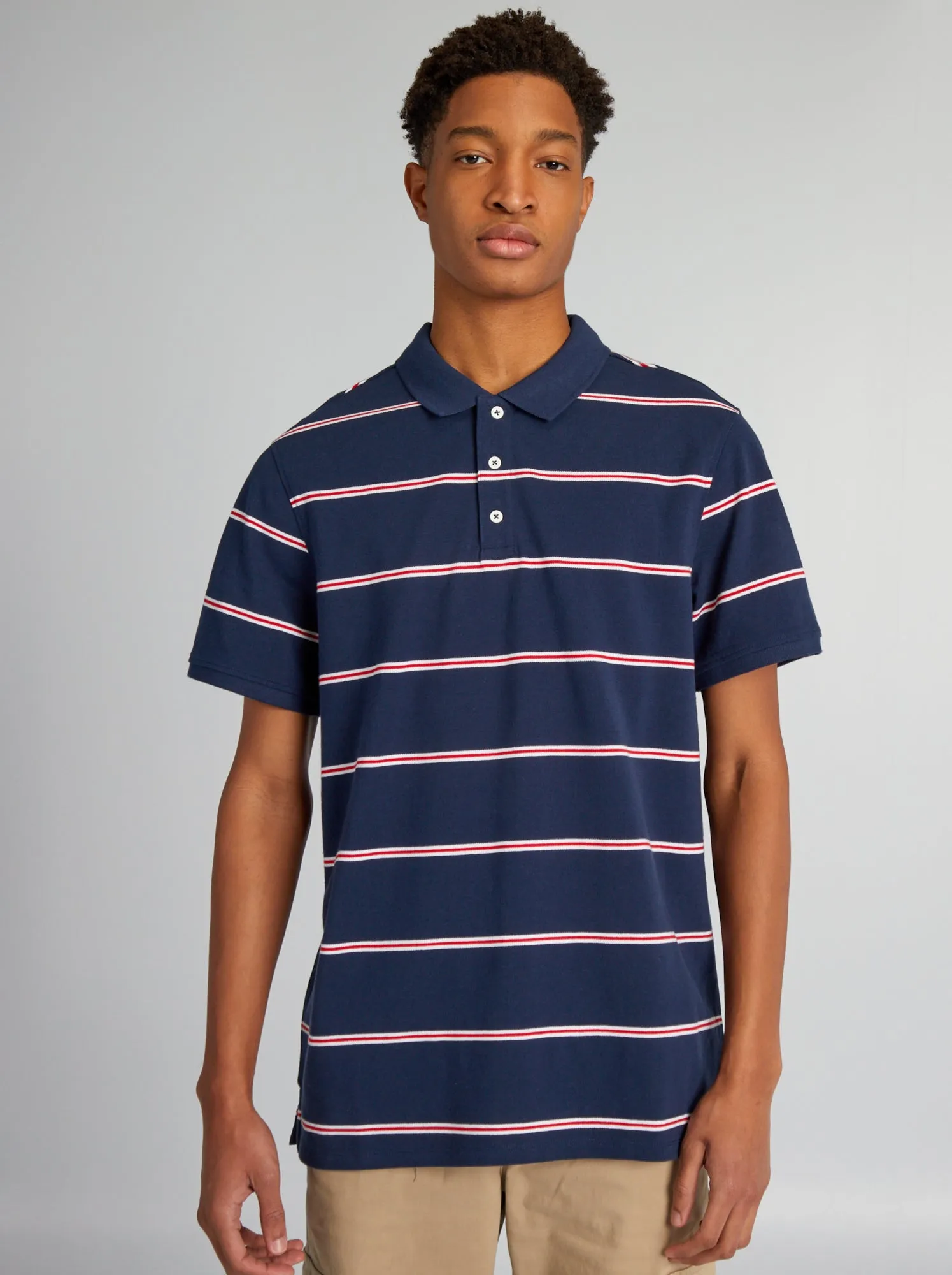 Polo in piqué di cotone a righe per persone più alte di 190 cm - NERO